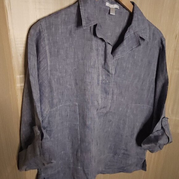 Bagutta Womens Blue Linen Oversized Coastal Grandma Top Large - Picture 3 of 5